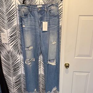 Flying Monkey Light Blue Distressed Straight Leg Jeans